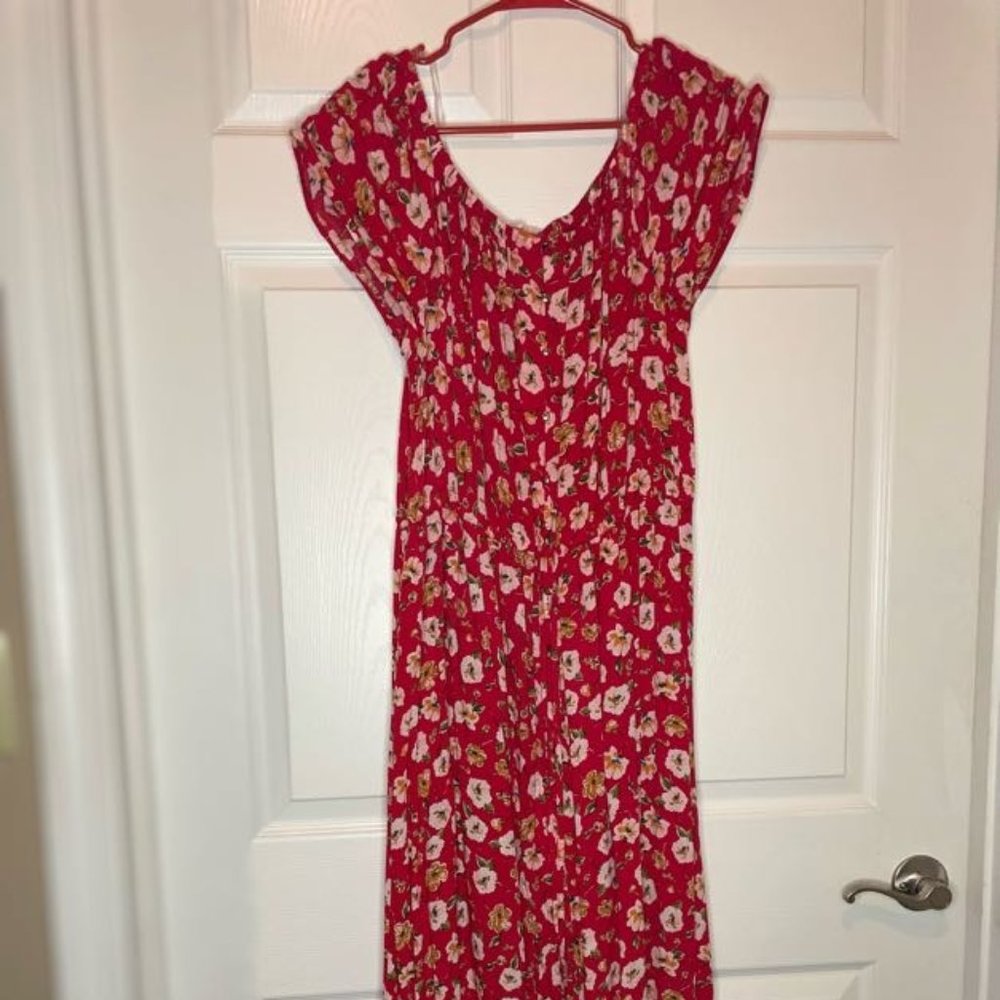 Red Floral Midi Dress